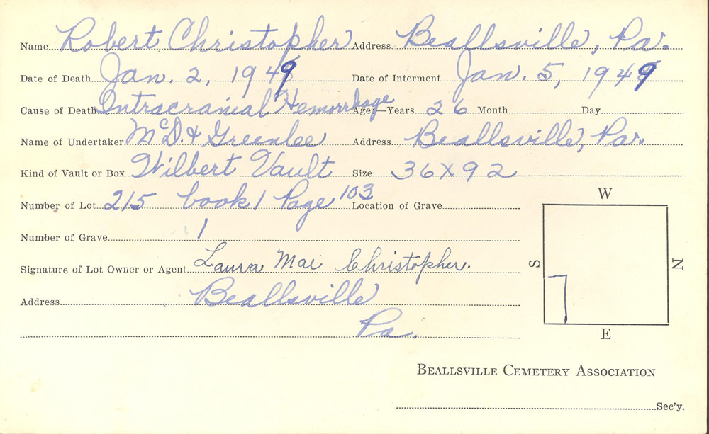Burial card